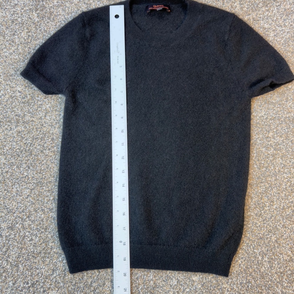 Quince Womens 100% Mongolian Cashmere Short Sleeve Crewneck Sweater Black XS - Picture 6 of 8